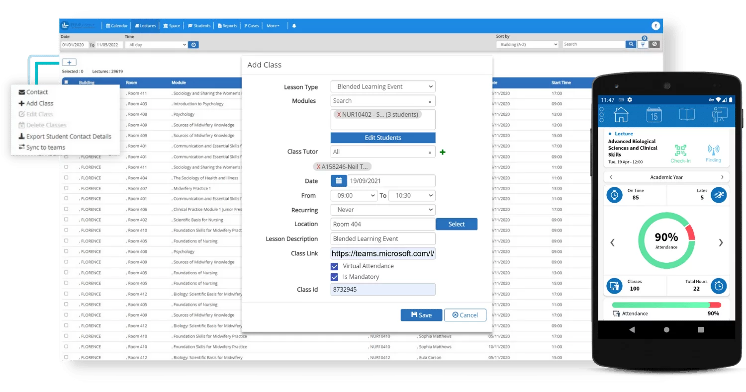 soluciones de formación combinada con sincronización con equipos y registro móvil