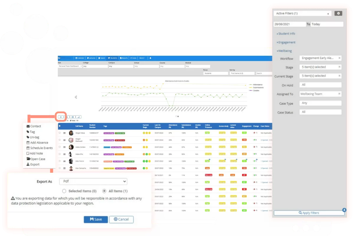 exportar relatórios com filtros personalizados a partir do painel de controlo