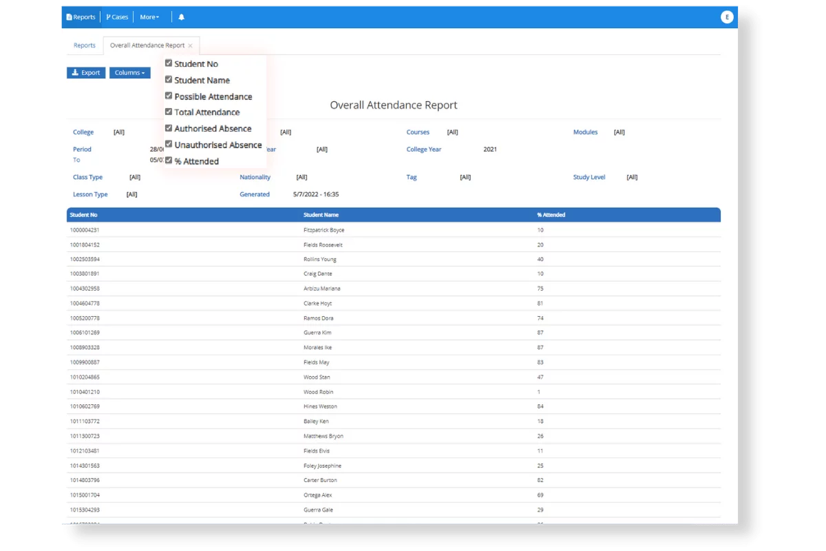 overall student attendance reports