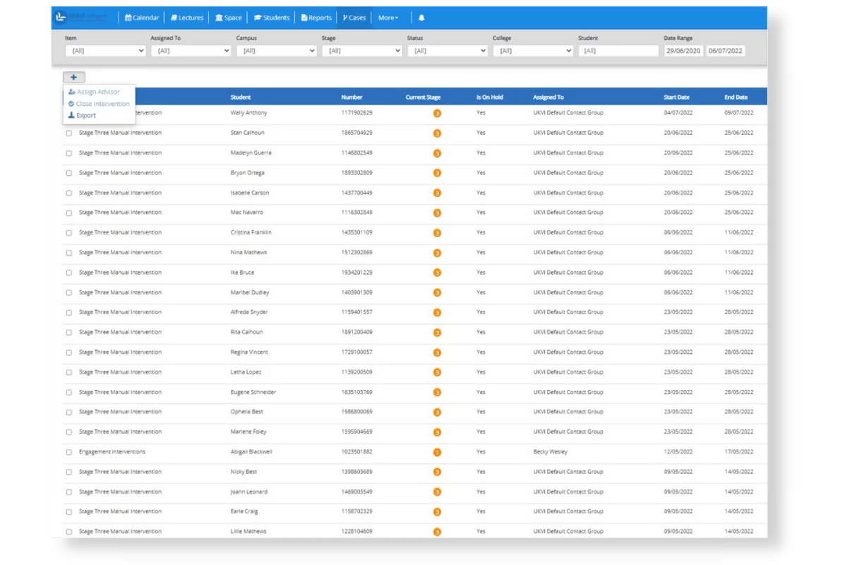 student case management reports