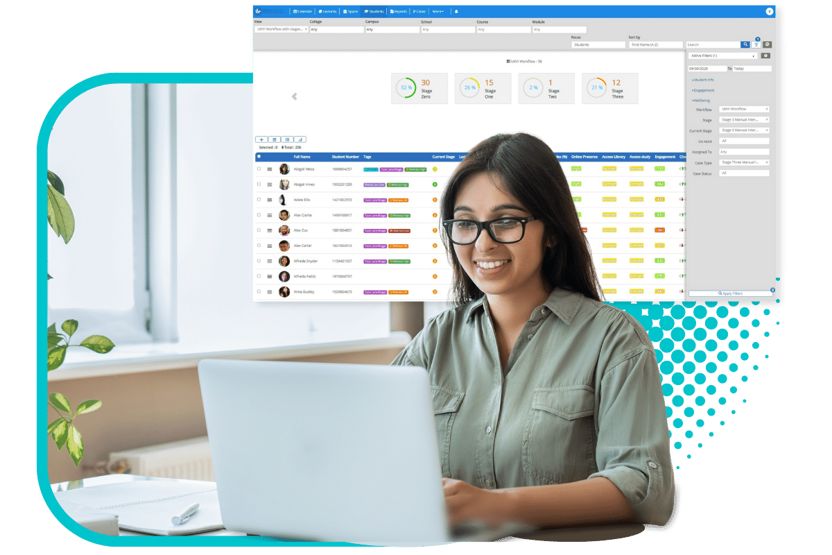 academic compliance workflow with filters applied