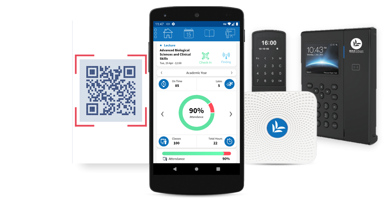 capture student attendance via QR code, bluetooth beacon, and card reader