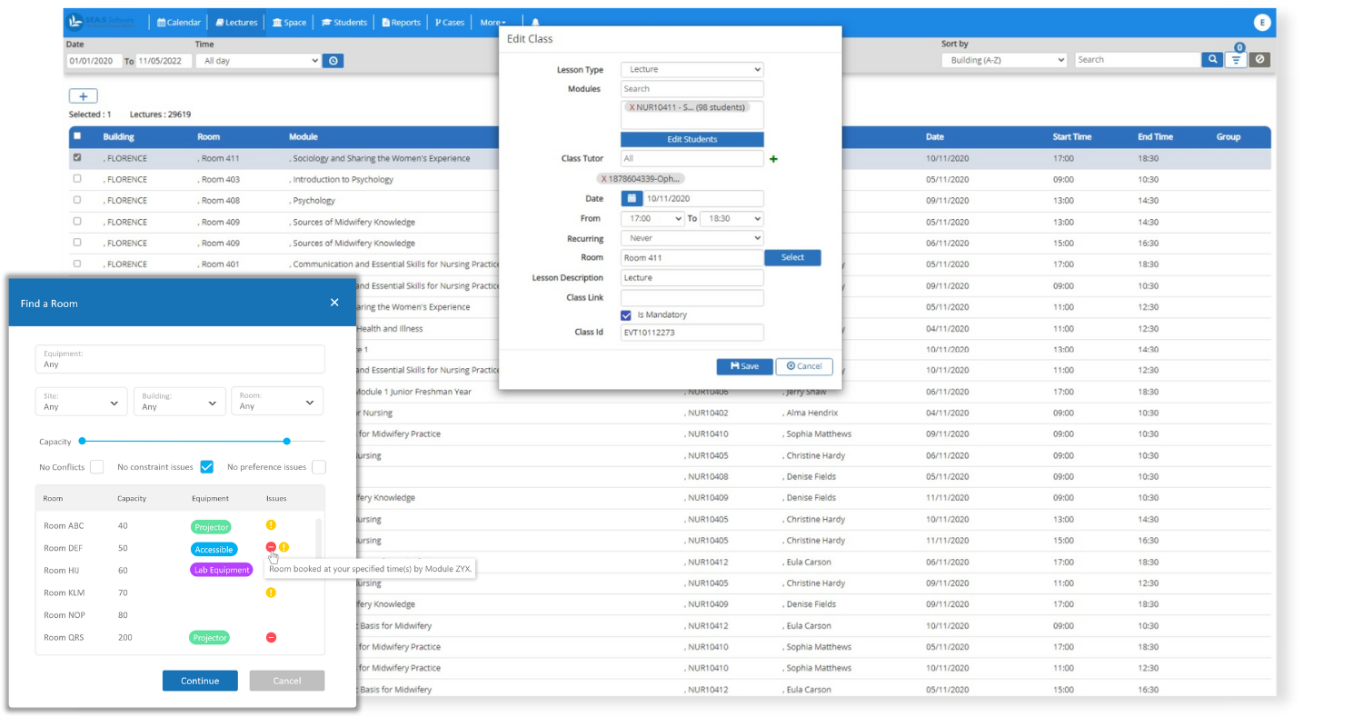 create blended learning classes with room capacity management