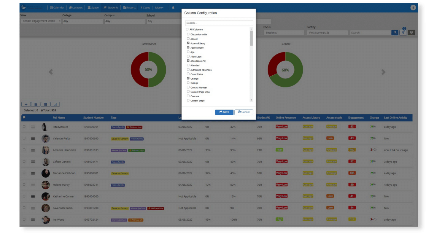 customisable student engagement dashboard