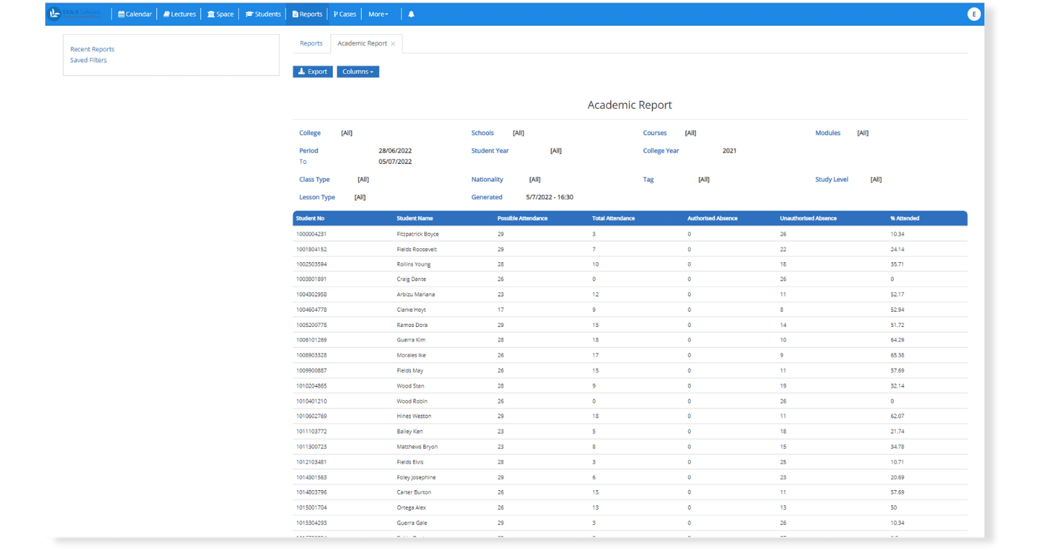 generate academic reports on student attendance
