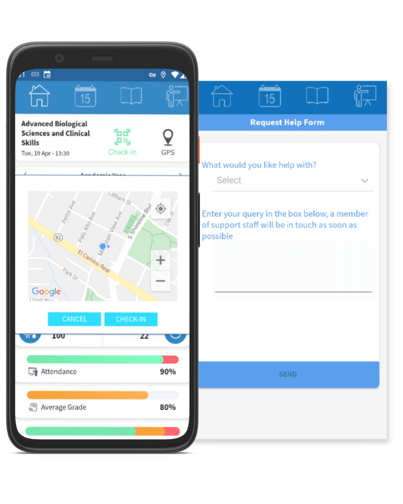 student mobile app with gps check in and request help form