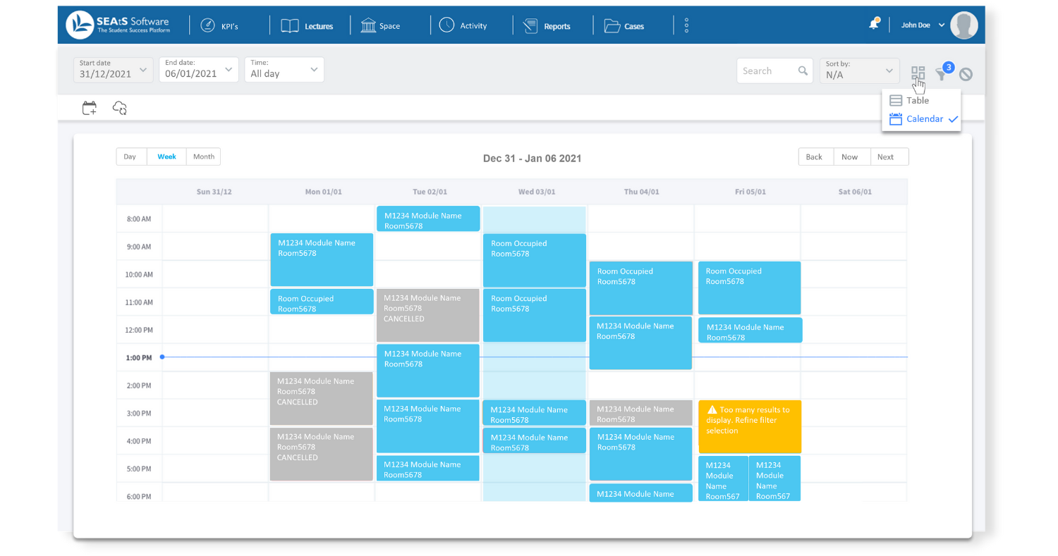 view academic calendar and upcoming classes
