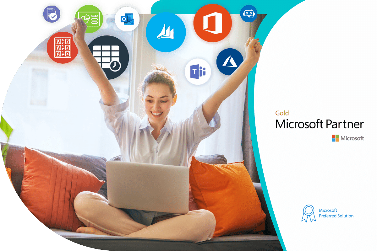 Microsoft Apps image with integrations and gold partnership and preferred solution badges