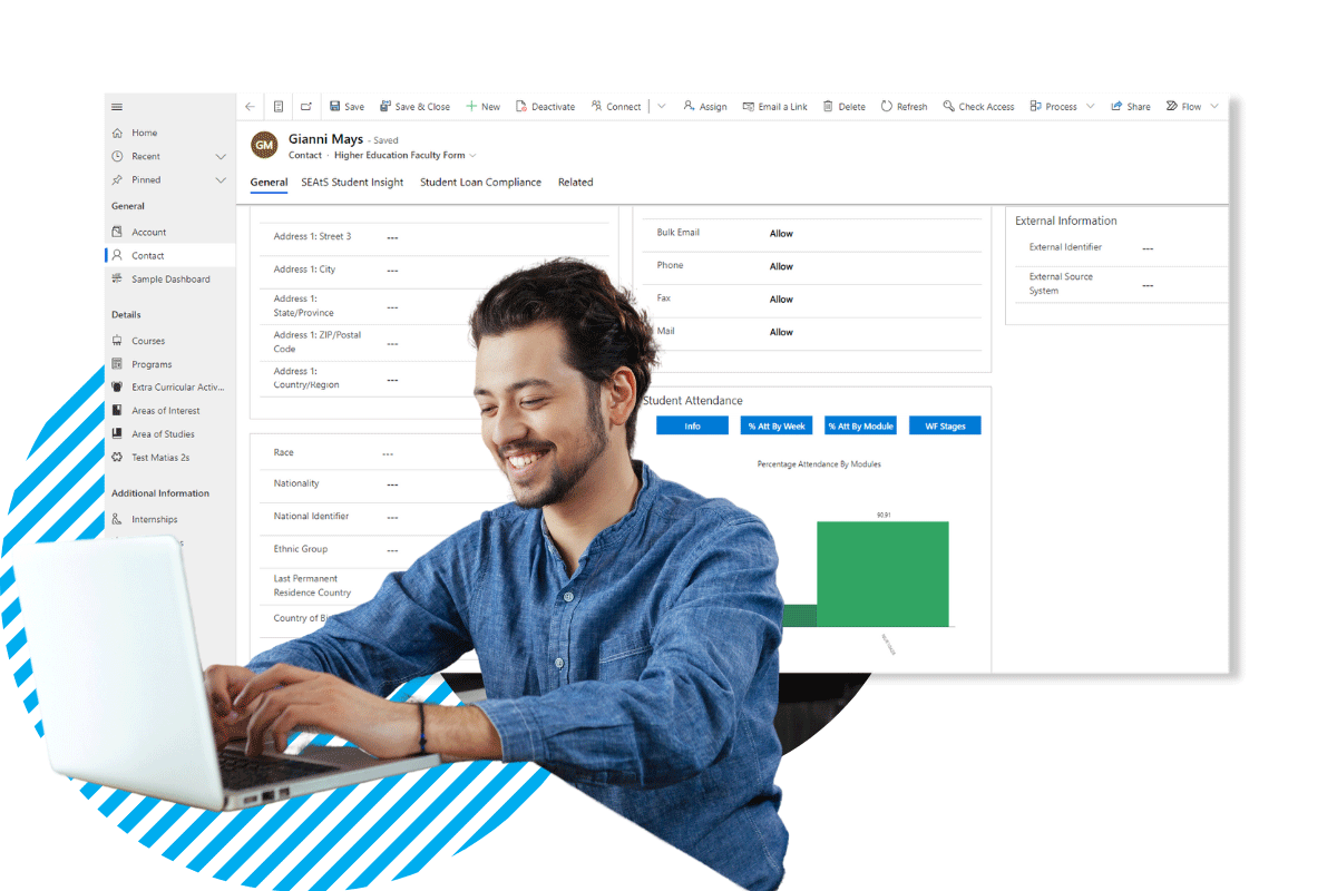 Imagen de la aplicación Microsoft Dynamics 365 para conocer los datos de los estudiantes