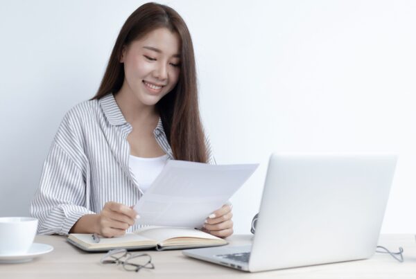 Female student studying from at home