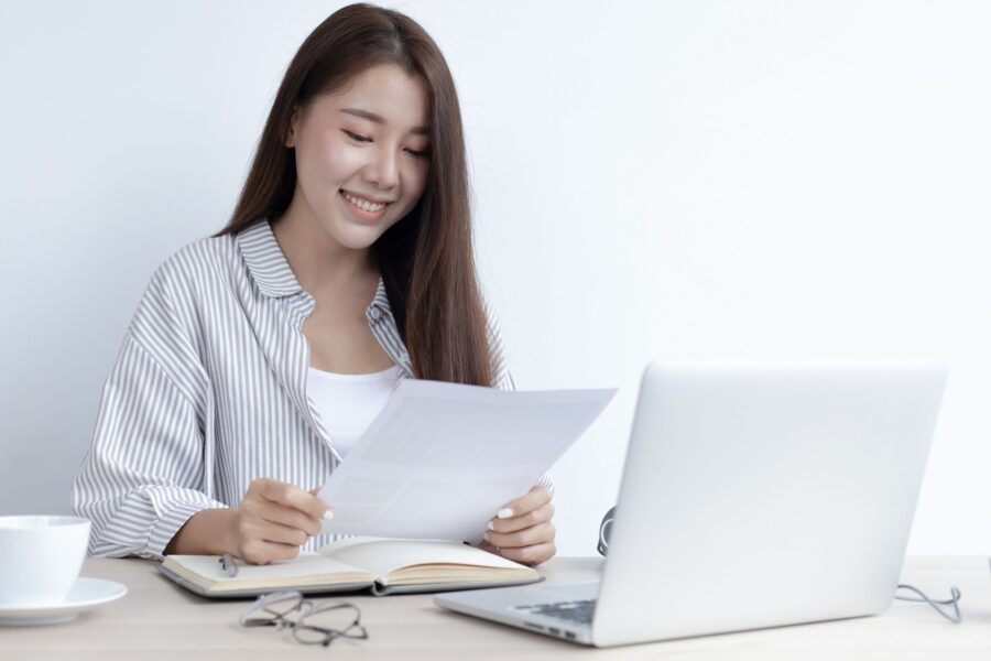 Female student studying from at home!