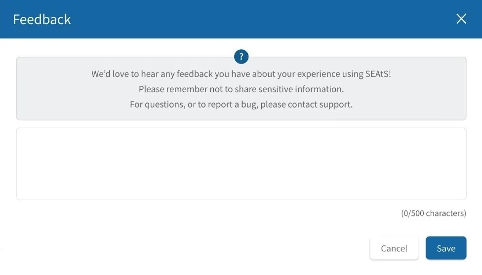SEAtS New UI Submit Feedback